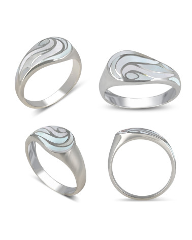 Anello in Argento 925 con Madreperla Bianca e Motivo a Onda - Nerida