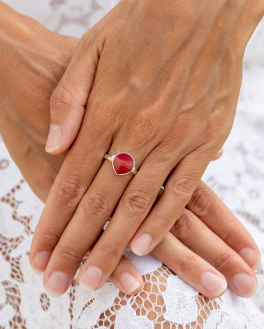 Anillo de Plata 925 con Coral Rojo - Maristella