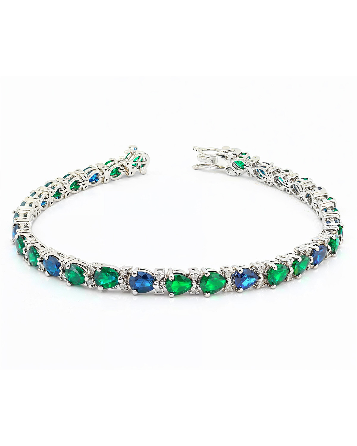 925 Rhodium-Plated Silver Bracelet with Emeralds and Sapphires - Annie Model