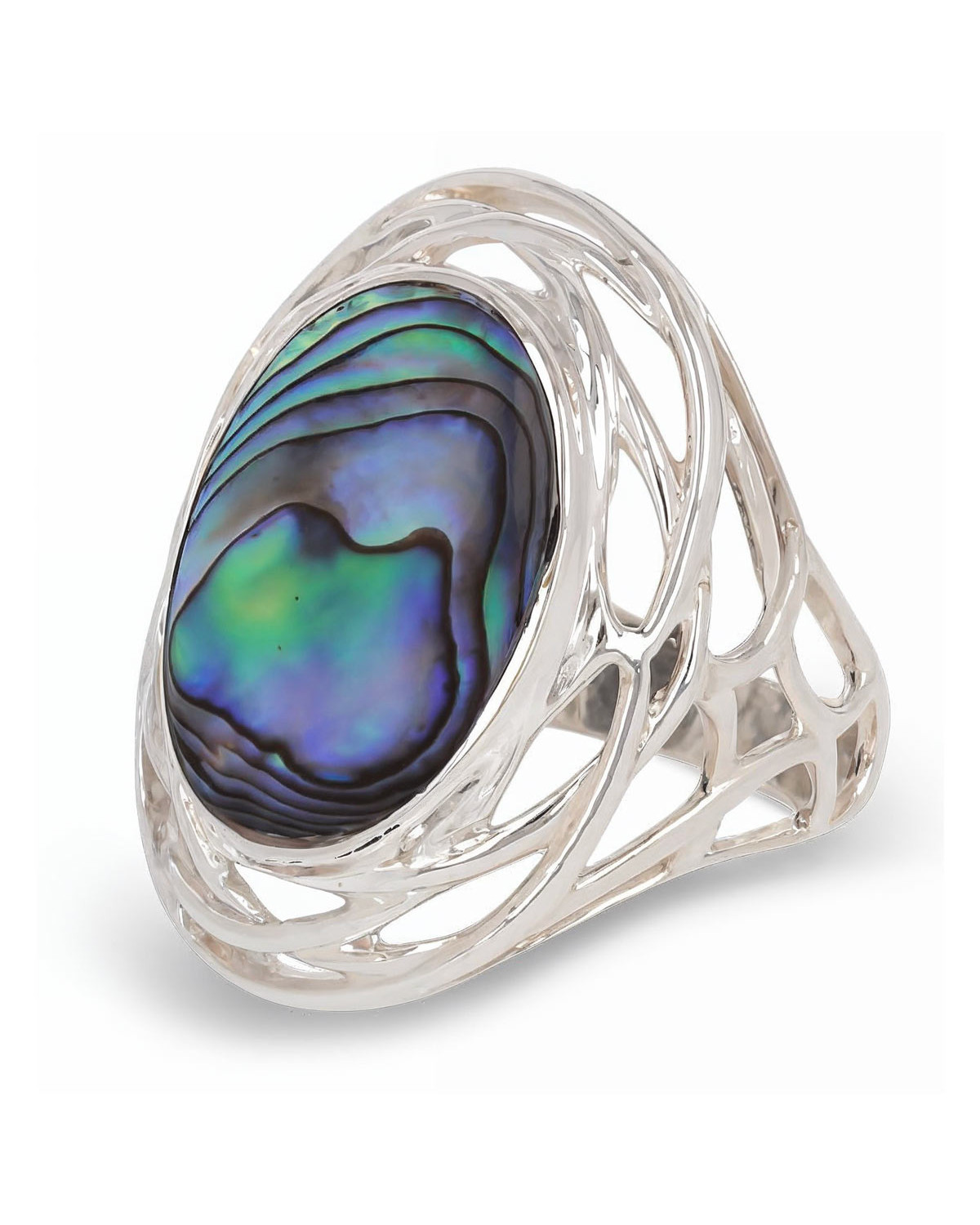 925 Sterling Silver Abalone mother-of-pearl Oval Shape Ring