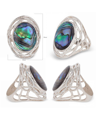 925 Sterling Silver Abalone mother-of-pearl Oval Shape Ring