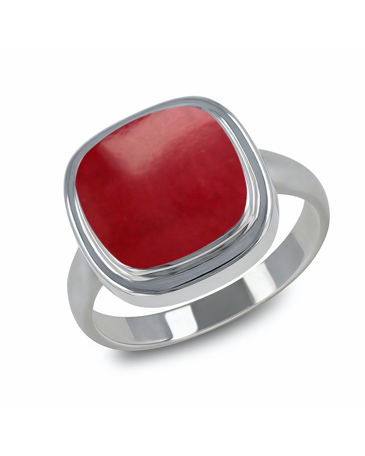 Anillo de Plata 925 con Coral Rojo - Brillo Intenso