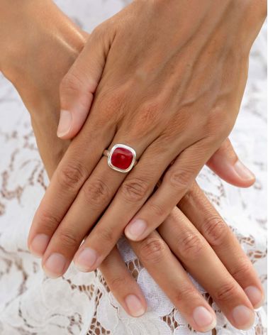 Anillo de Plata 925 con Coral Rojo - Maristella