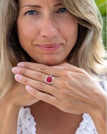 925 Sterling Silver Ring with Red Coral - Maristella
