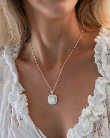 Pendentif en Nacre Blanche et Argent 925 avec Chaîne 45 cm - Alina