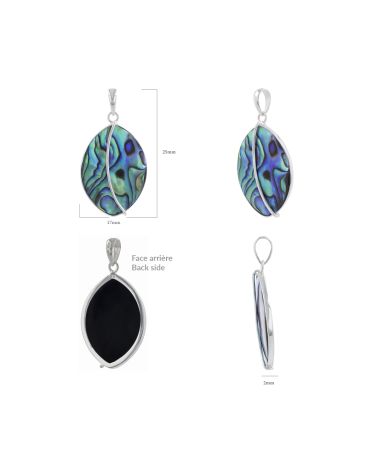 Pendentif Séléna Nacre Abalone - Vue sous différents angles - Face avant et arrière