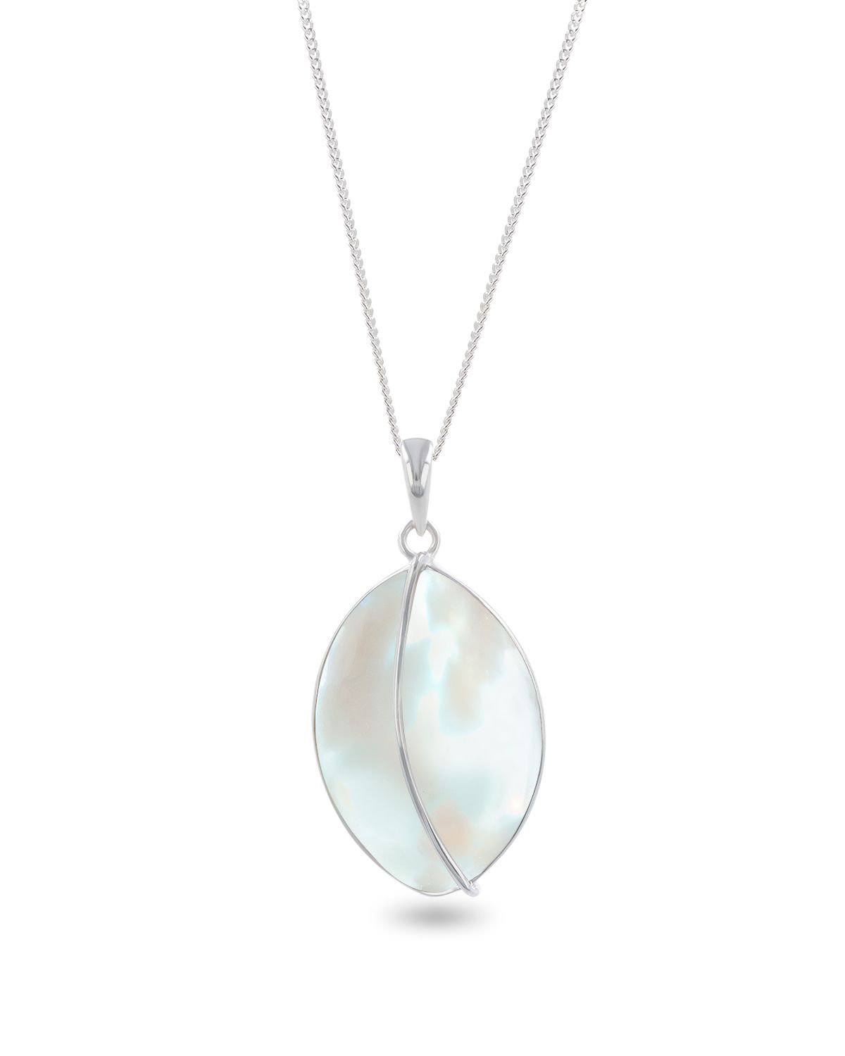 White Mother-of-Pearl & 925 Silver Leaf-Shaped Pendant – Séléna