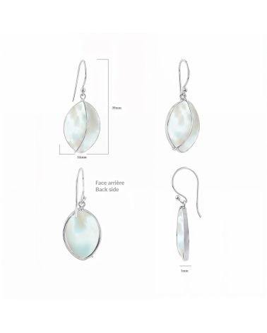 Boucles d’oreilles Séléna en nacre blanche et argent 925 - vue latérale