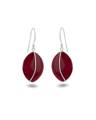 Séléna leaf earrings in 925 silver set with natural red coral