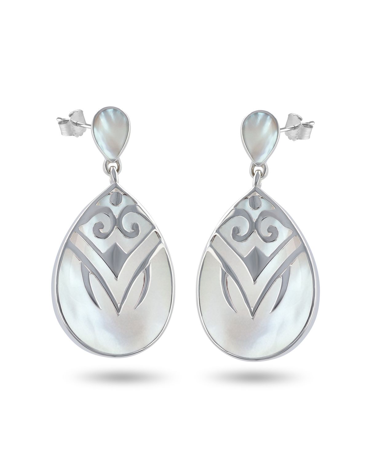 Boucles d'Oreilles en Nacre Blanche et Argent 925 - NaelBoucles d'Oreilles en Nacre Blanche et Argent 925 - AMARU