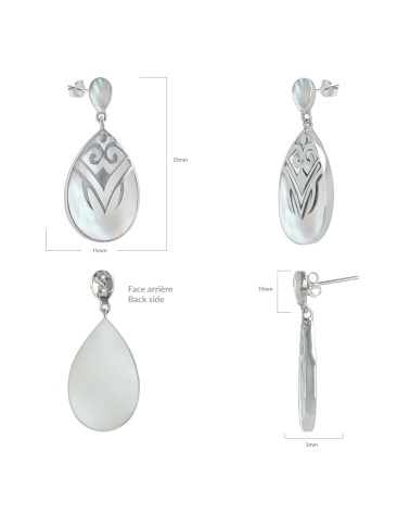 Orecchini etnici in madreperla bianca con montatura in argento 925