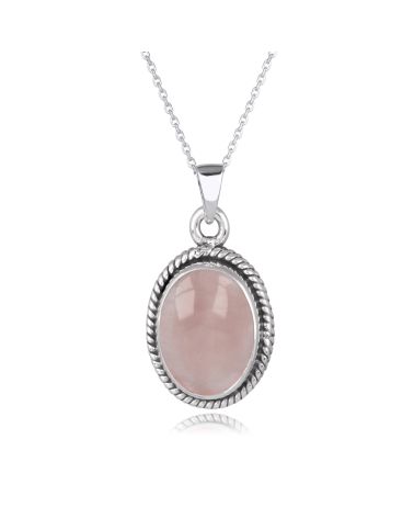 925 Sterlingsilber Rosa Quarz Ovale Form Anhänger