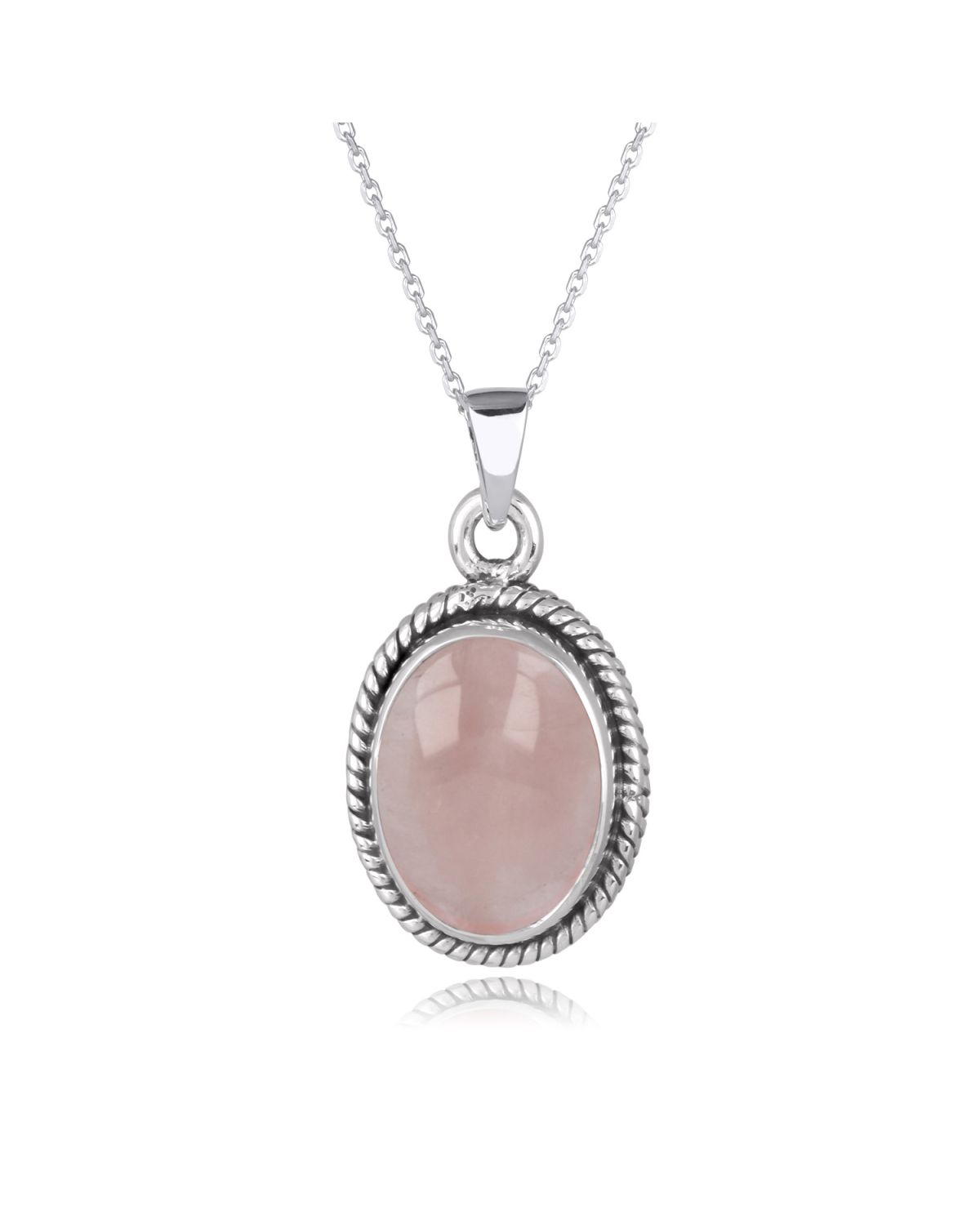 925 Sterling Silver Pink Quartz oval Shape Pendant