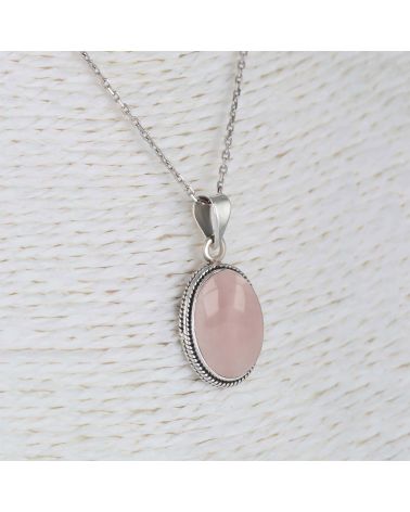 925 Sterlingsilber Rosa Quarz Ovale Form Anhänger