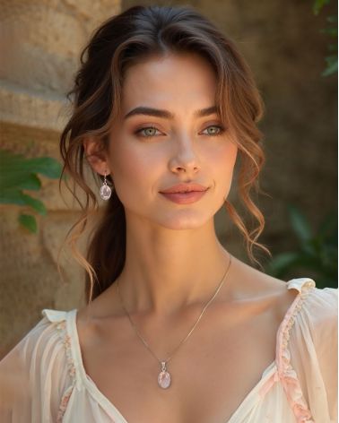 Pendentif Pierre Quartz Rose Naturelle sertie Argent 925 millième rhodié