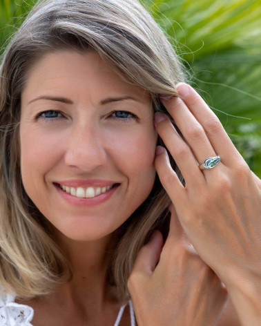 925 Silberring mit Abalone-Muschel und Wellenmuster - Nerida