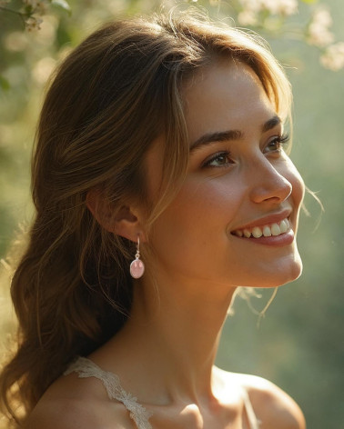 Pendientes Cuarzo Rosa Forma Oval Plata de Ley 925