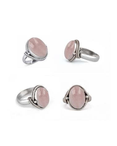 Anelli Quarzo Rosa Forma Ovale Argento Massiccio 925
