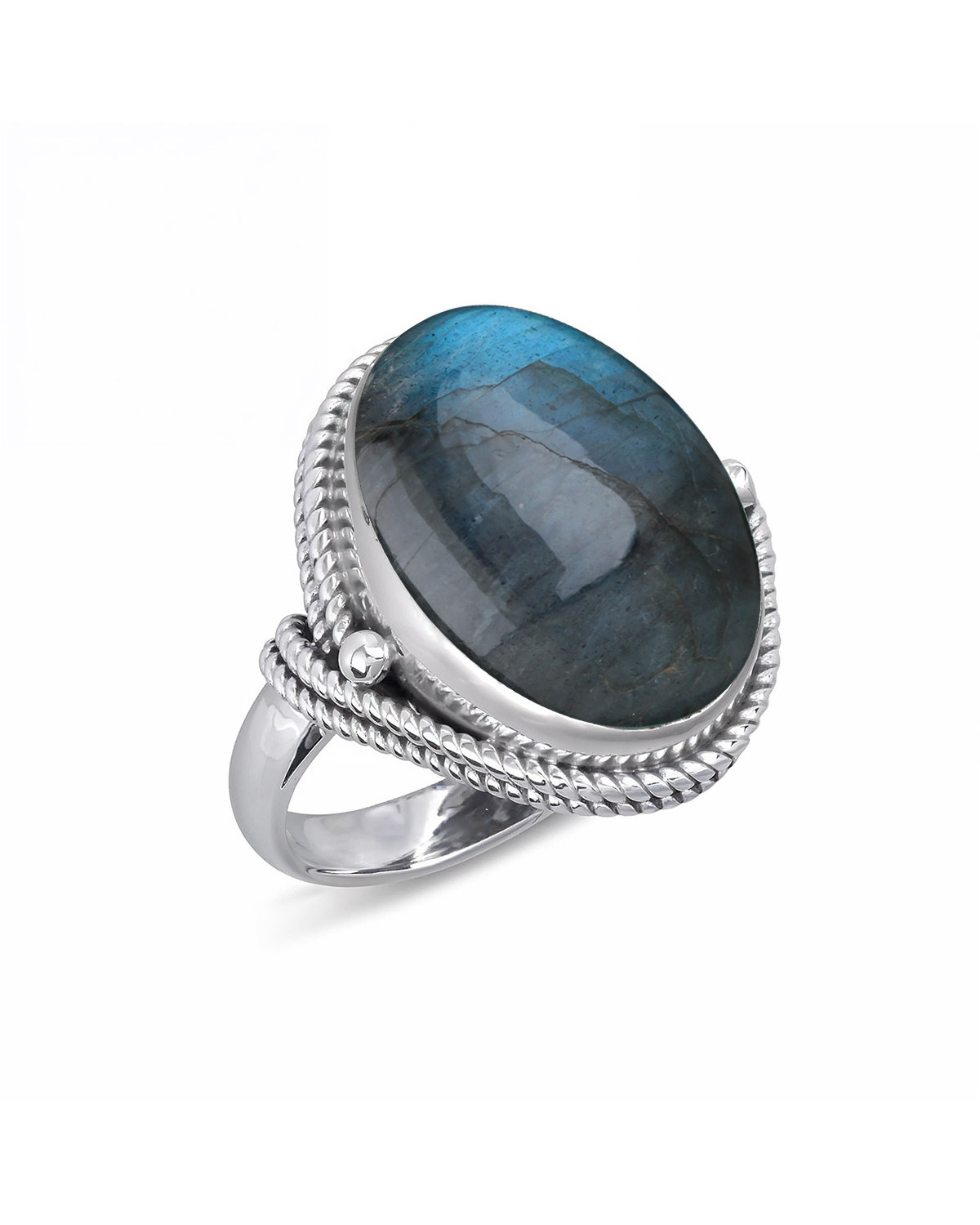 925 Sterling Silver Labradorite Oval Shape Ring
