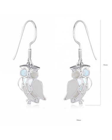 925 Sterling Silver White Mother-of-pearl Owl Earrings