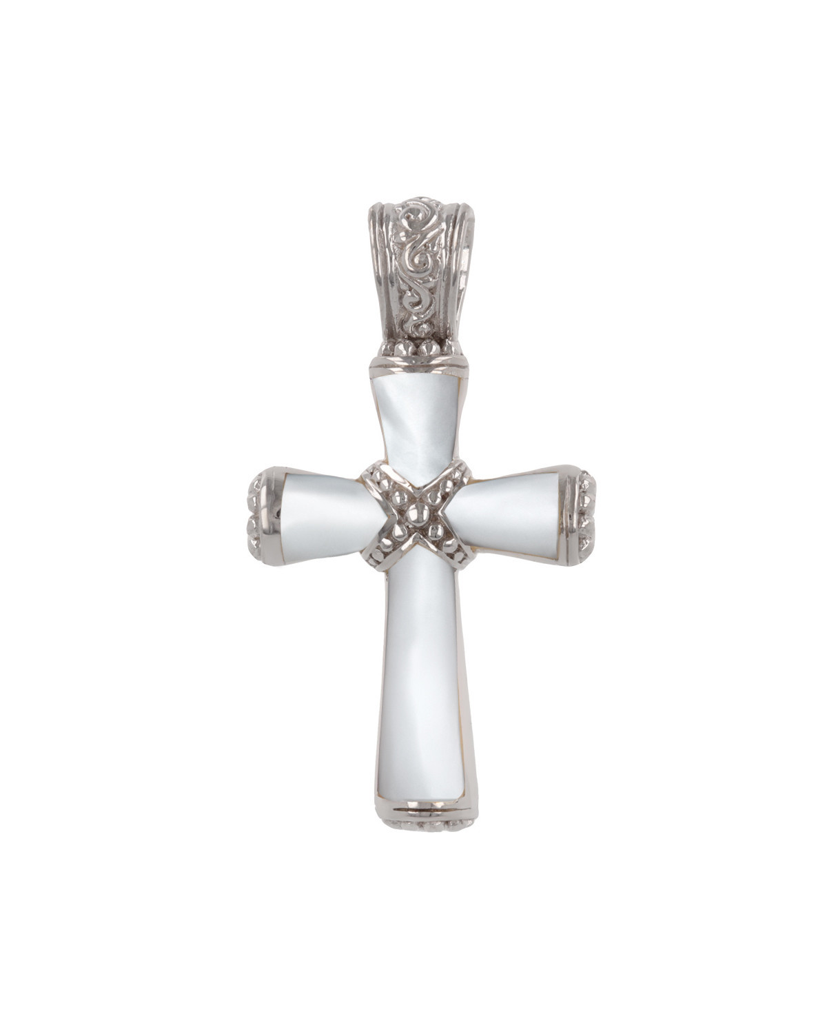 925 Sterling Silver White Mother-of-pearl Cross Shape Pendant