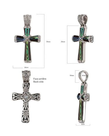 925 Sterling Silver Abalone Mother-of-pearl Cross Shape Pendant