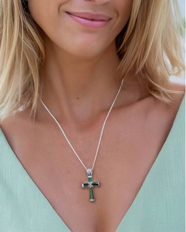 Pendentif Nacre abalone Argent massif forme croix femme homme