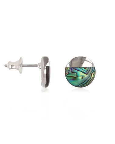 925 Sterling Silver Abalone mother-of-pearl Round Shape Earrings