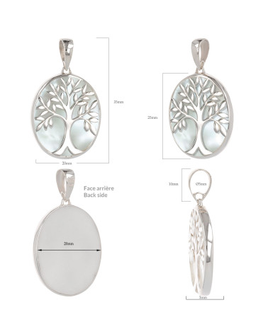 Colgante Árbol de la Vida en Nácar Blanco y Plata 925 - Diseño Ovalado