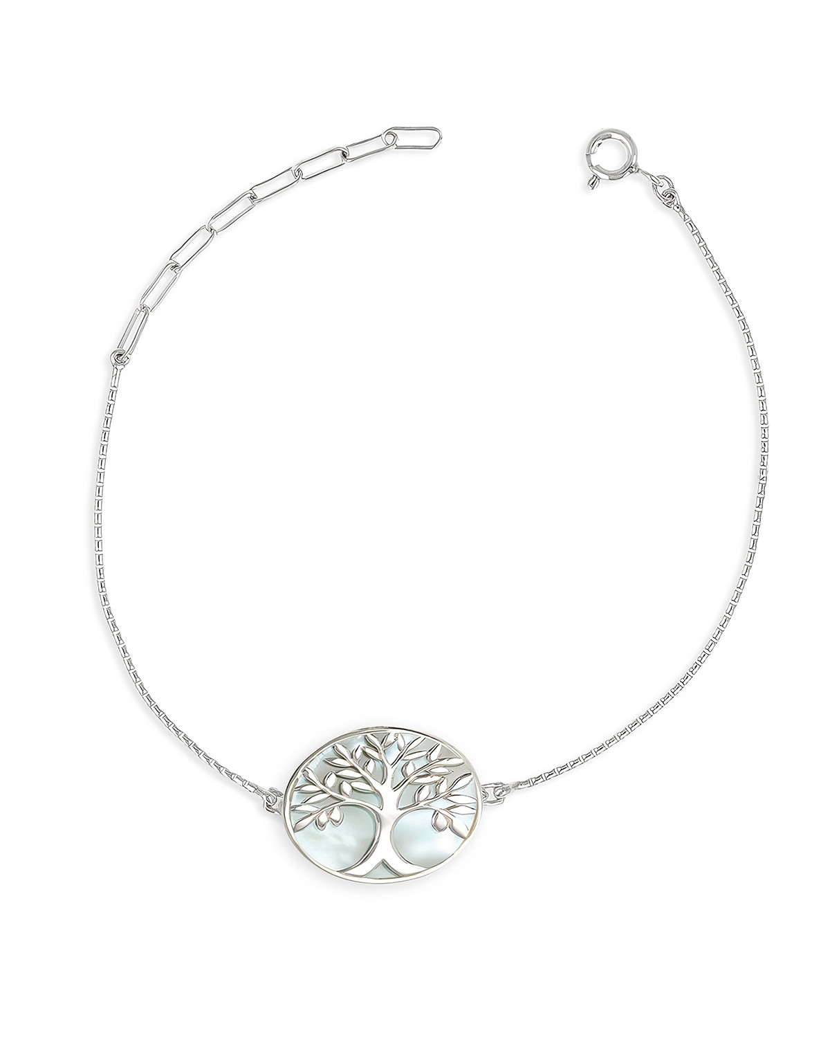 Bracelet Nacre blanche Argent 925 arbre de vie forme ovale argent massif
