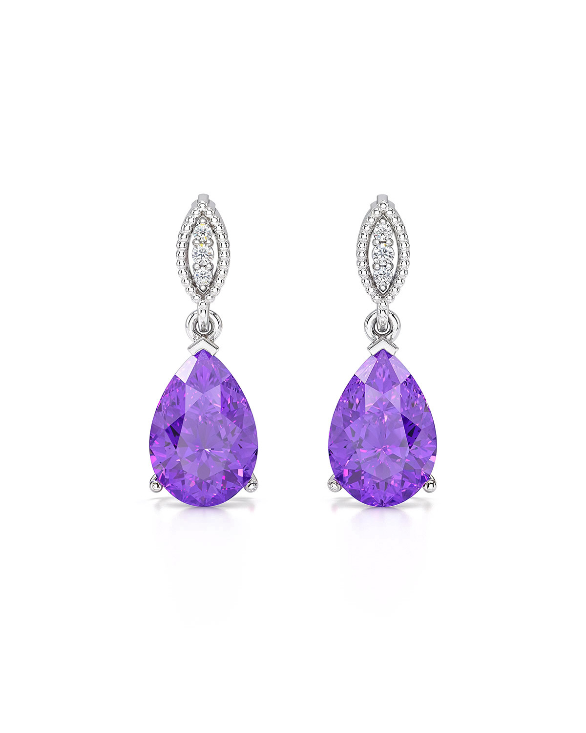 Amethyst, Diamond and 925 Silver Earrings - VIVIENNE