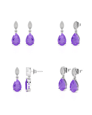 Amethyst, Diamond and 925 Silver Earrings - VIVIENNE