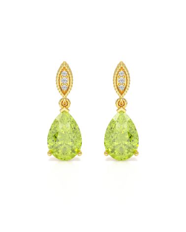 Yellow Gold Earrings with Pear-Cut Peridot and Diamonds – VIVIENNE Collection