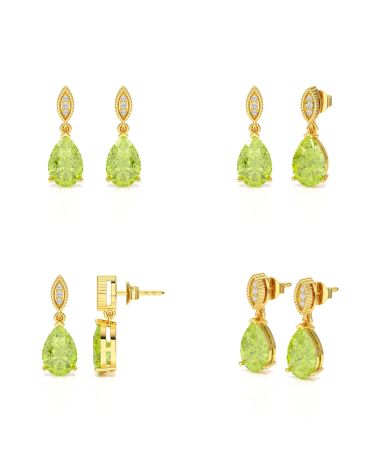 Vista cercana de los Peridotos Talla Pera y el Oro Amarillo – Acabados lujosos
