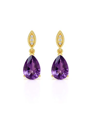 Pendientes de Oro Amarillo con Amatista y Diamantes - Colección VIVIENNE