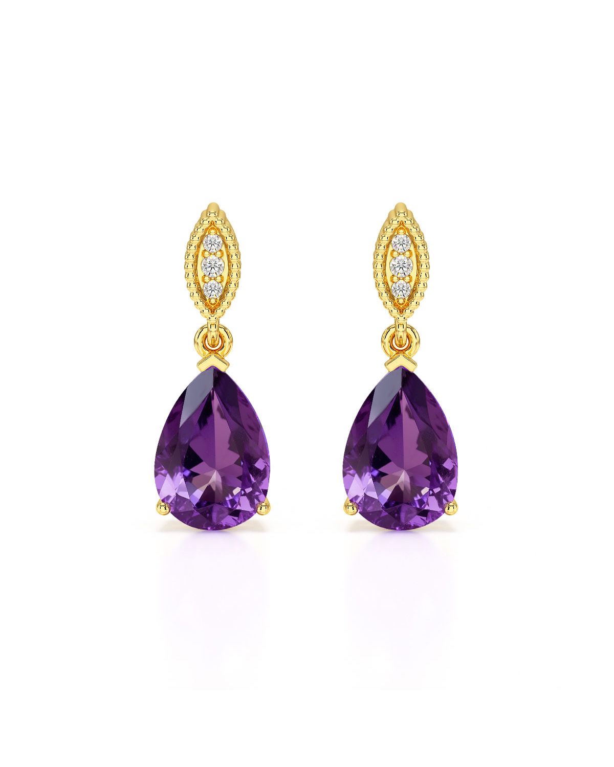 Boucles d'Oreilles Améthyste et Diamants Or Jaune - VIVIENNE