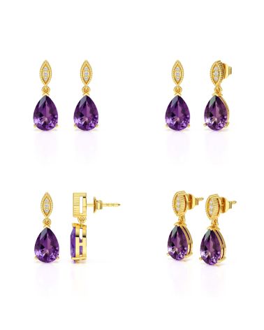 Detailed View of Amethyst and Yellow Gold Earrings - Finesse and Brilliance