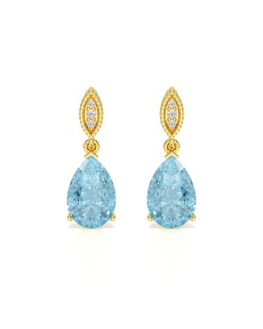 Pendientes de Oro Amarillo con Topacio Azul y Diamantes - Colección VIVIENNE