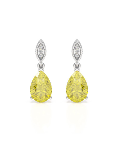 Pendientes de Oro Blanco con Citrino y Diamantes - Colección VIVIENNE