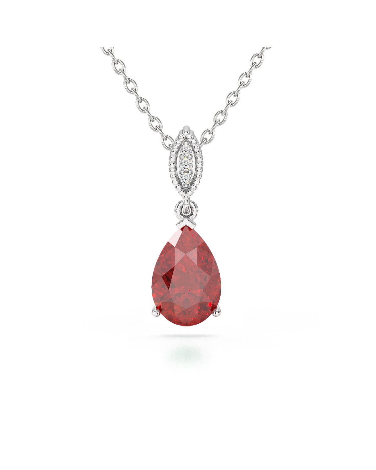 Collier Pendentif Grenat Taille Poire et Diamants sur Argent 925 - Collection VIVIENNE - Pierre de Naissance Janvier