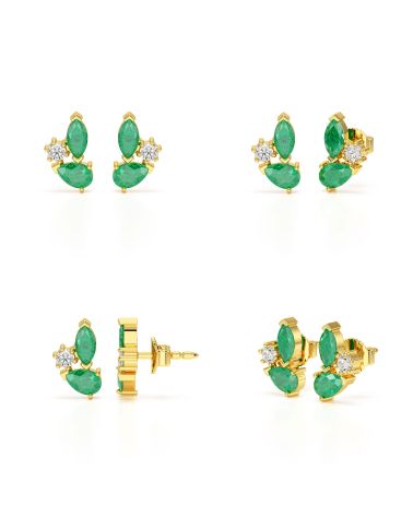Pendientes ARIA – Oro Amarillo, Esmeraldas de Zambia y Diamantes – Joya Excepcional	