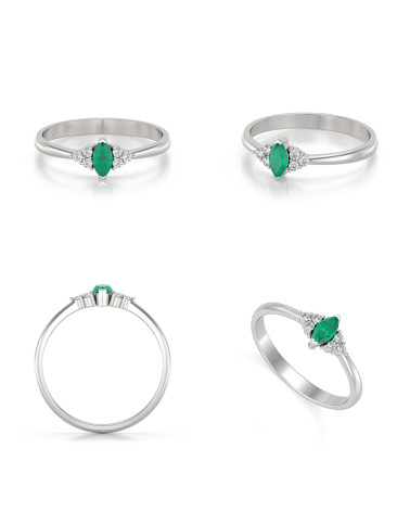 Bague Or Blanc Emeraude et diamants 2.1grs