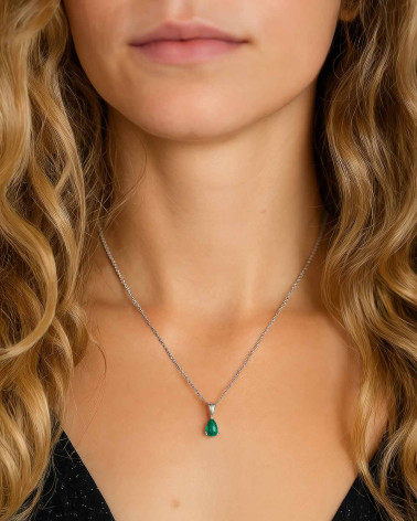 Collar Colgante Esmeralda Cadena Plata de Ley incluida