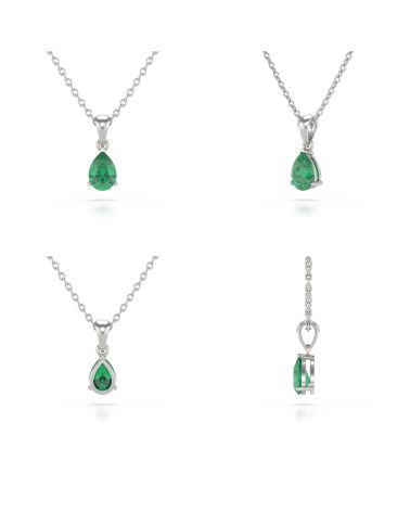 Collier Pendentif Or Blanc Emeraude Chaine Or offerte vue sous différentes angles