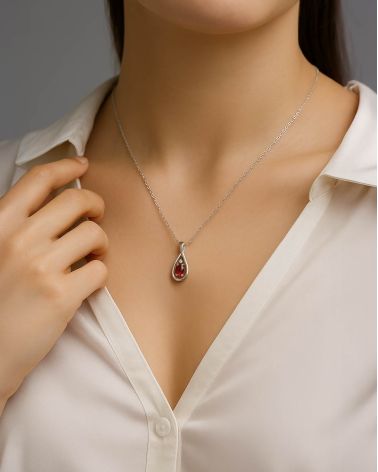 Colgante Pendente Rubino Diamanti Catena Argento inclusa