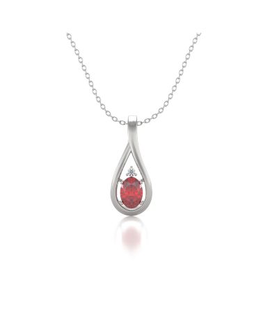 Collier Pendentif Or Blanc Rubis et Diamant Chaine Or incluse 1.85grs