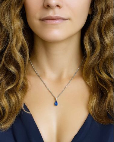 Colgante Pendente in Oro 14K Zaffiro Catena Oro inclusa