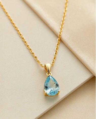 Colgante Pendente in Oro 14K Acquamarina Catena Oro inclusa