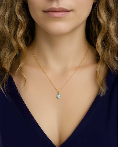Colgante Pendente in Oro 14K Acquamarina Catena Oro inclusa