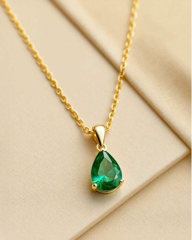 Collar Colgante de Oro 14K Esmeralda Cadena Oro incluida